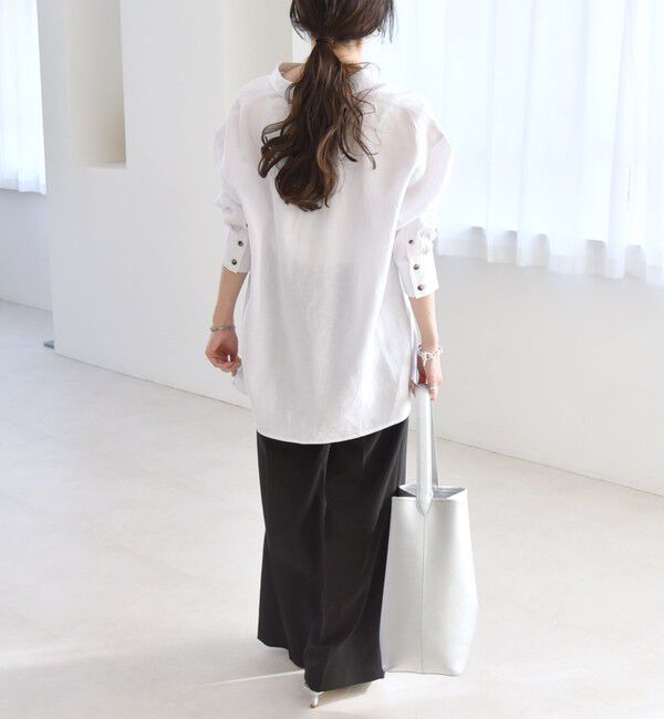 quaranciel「quaranciel:〈洗濯機可能〉リネン ミックス フロントギャザー スキッパー シャツ」|シャツ・ブラウス|