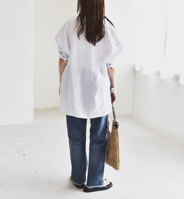 quaranciel「quaranciel:〈洗濯機可能〉リネン ミックス フロントギャザー スキッパー シャツ」|シャツ・ブラウス|