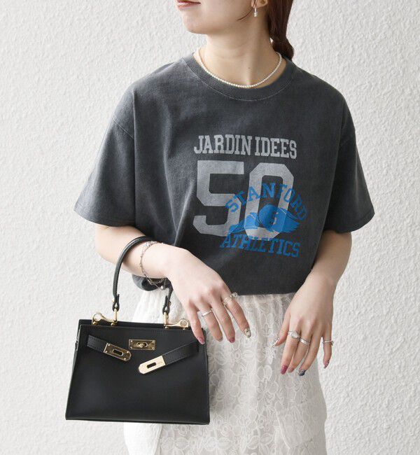 SHIPS any「【WEB限定/SHIPS any別注】THE KNiTS:〈洗濯機可能〉ラウンドヘム プリント ショート TEE」|Tシャツ・カットソー|チャコールグレー