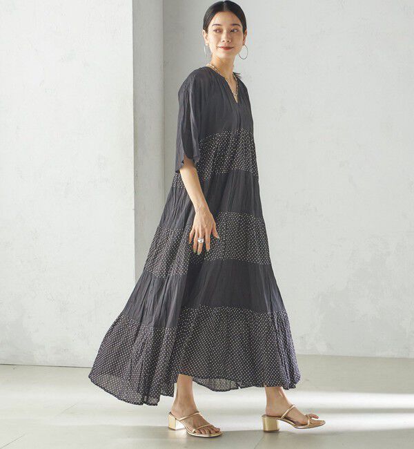 SHIPS for women「《一部追加予約》【WEB限定】〈手洗い可能〉Fanaka:クリンクル 袖 フレア ロング ワンピース」|ワンピース|