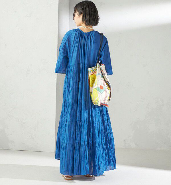 SHIPS for women「《一部追加予約》【WEB限定】〈手洗い可能〉Fanaka:クリンクル 袖 フレア ロング ワンピース」|ワンピース|