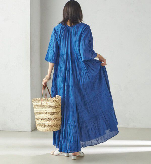 SHIPS for women「《一部追加予約》【WEB限定】〈手洗い可能〉Fanaka:クリンクル 袖 フレア ロング ワンピース」|ワンピース|