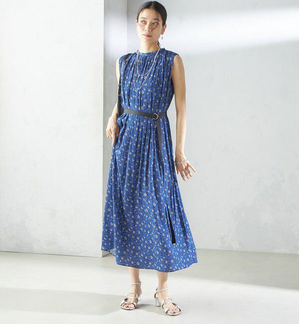 SHIPS for women「〈手洗い可能〉割繊 フラワー プリント ノースリーブ ワンピース」|ワンピース|