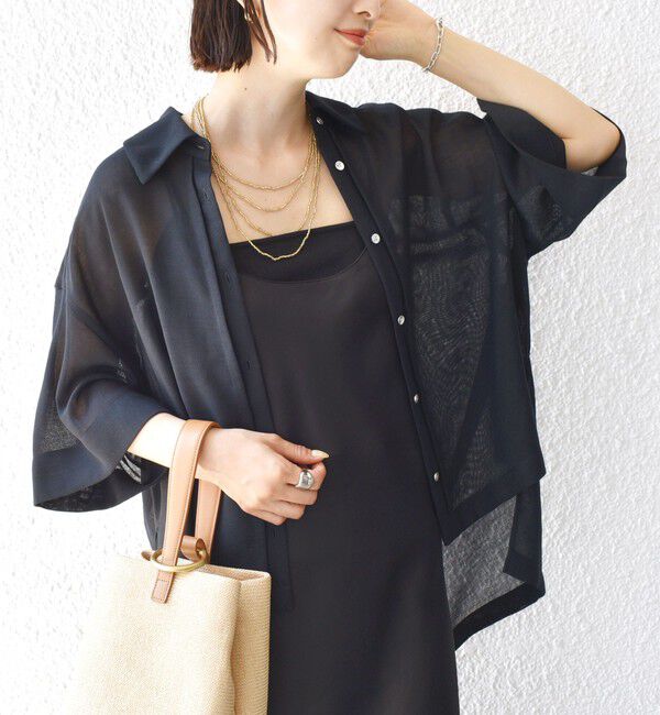 SHIPS for women「〈手洗い可能〉麻調 メッシュ 半袖 ビッグ シャツ」|シャツ・ブラウス|