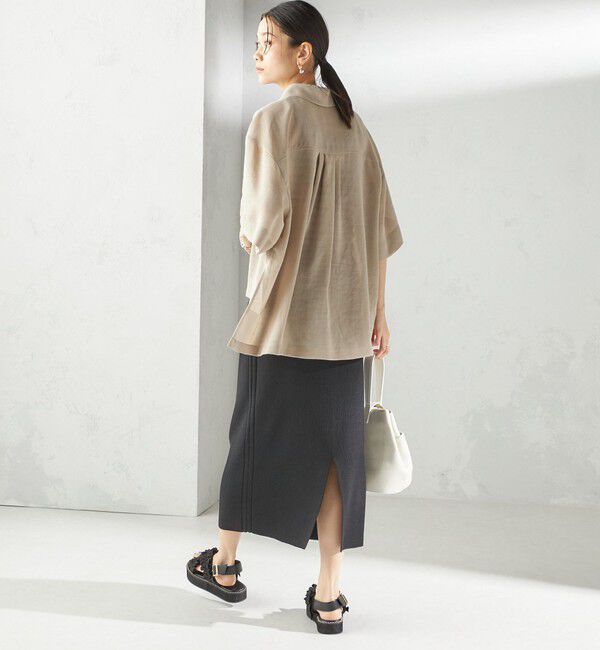 SHIPS for women「〈手洗い可能〉麻調 メッシュ 半袖 ビッグ シャツ」|シャツ・ブラウス|