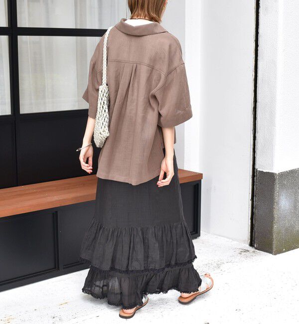 SHIPS for women「〈手洗い可能〉麻調 メッシュ 半袖 ビッグ シャツ」|シャツ・ブラウス|