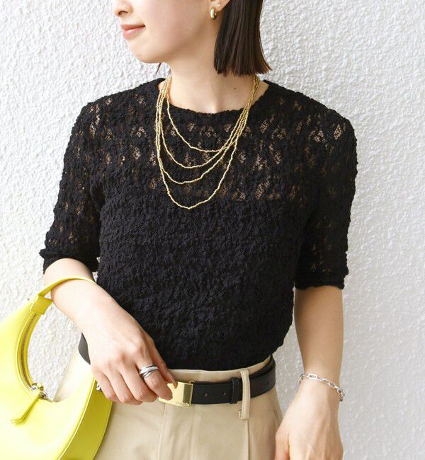 SHIPS for women「〈手洗い可能〉ラッセル レース クルーネック 5分袖 カットソー」|Tシャツ・カットソー|