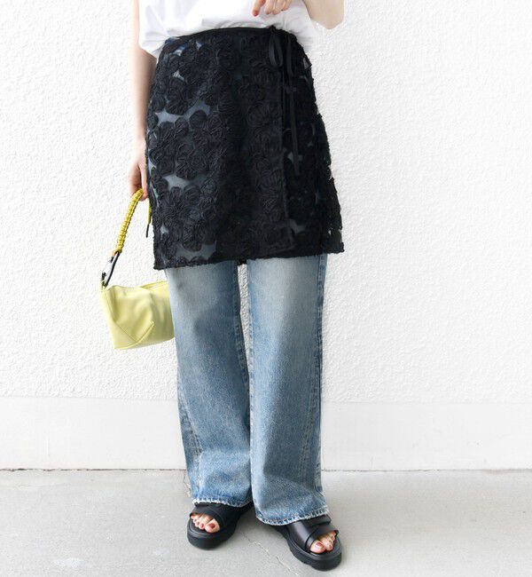 SHIPS for women「《予約》〈手洗い可能〉フラワー 刺繍 チュール ラップ スカート」|スカート|