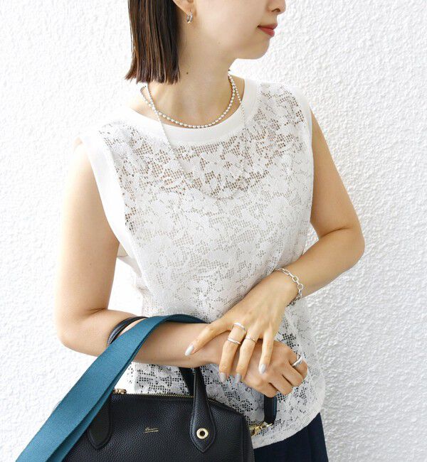 SHIPS for women「〈手洗い可能〉オーガニック コットン レース ノースリーブ プルオーバー」|タンクトップ|