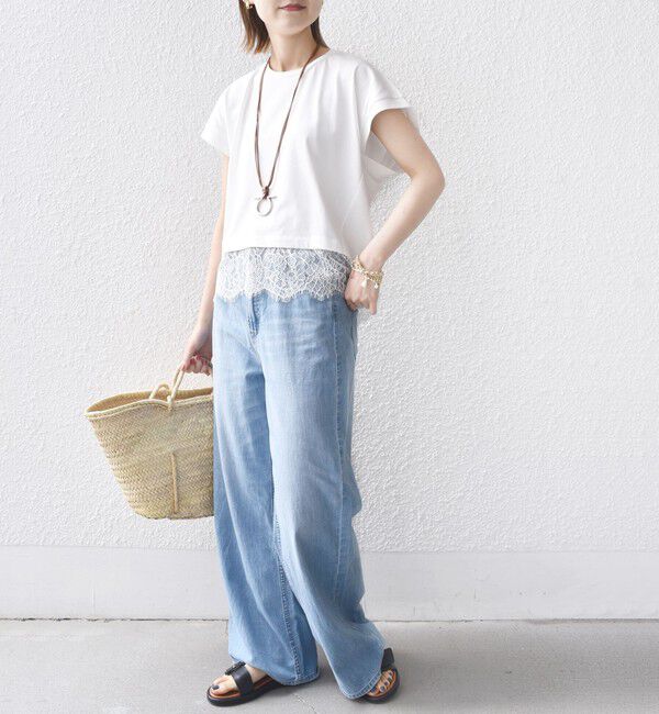 SHIPS for women「【WEB限定】〈手洗い可能〉裾 レース コンビ プルオーバー」|Tシャツ・カットソー|