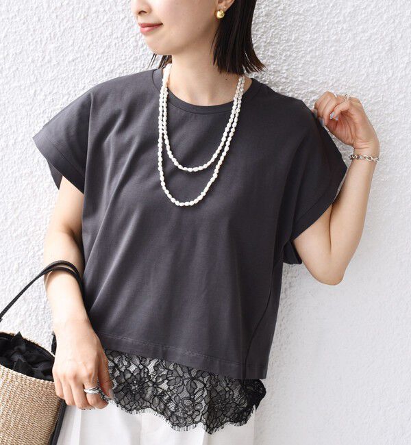 SHIPS for women「【WEB限定】〈手洗い可能〉裾 レース コンビ プルオーバー」|Tシャツ・カットソー|