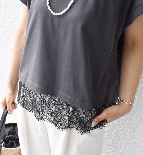SHIPS for women「【WEB限定】〈手洗い可能〉裾 レース コンビ プルオーバー」|Tシャツ・カットソー|