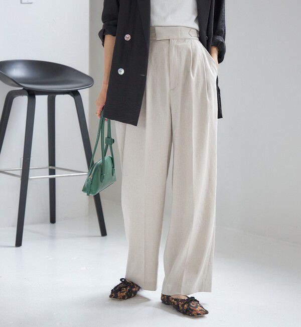SHIPS for women「〈手洗い可能〉麻調 合繊 2タック ワイド パンツ 2」|その他|ベージュ