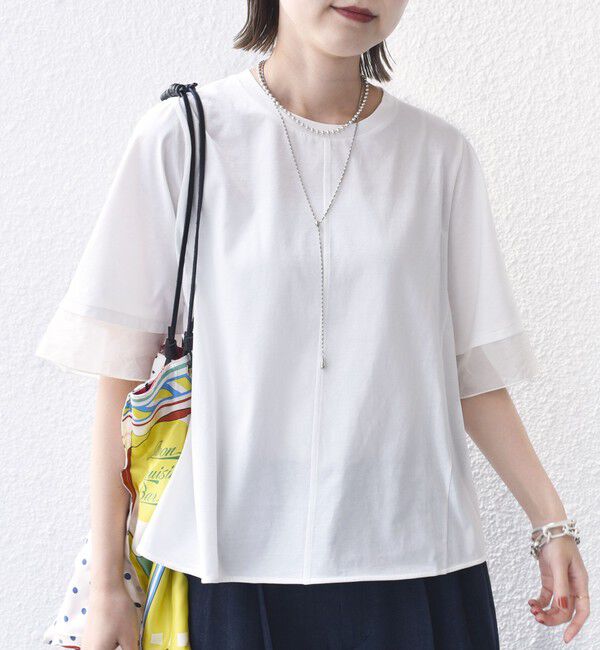 SHIPS for women「【WEB限定】〈接触冷感 / UVカット〉シアー オーガンジー コンビ プルオーバー」|Tシャツ・カットソー|