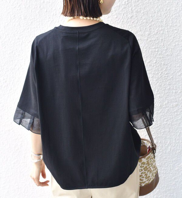 SHIPS for women「【WEB限定】〈接触冷感 / UVカット〉シアー オーガンジー コンビ プルオーバー」|Tシャツ・カットソー|