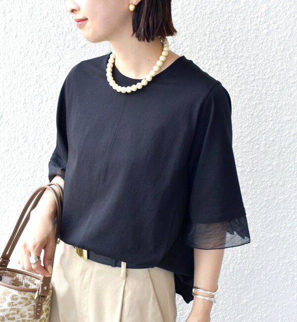 SHIPS for women「【WEB限定】〈接触冷感 / UVカット〉シアー オーガンジー コンビ プルオーバー」|Tシャツ・カットソー|