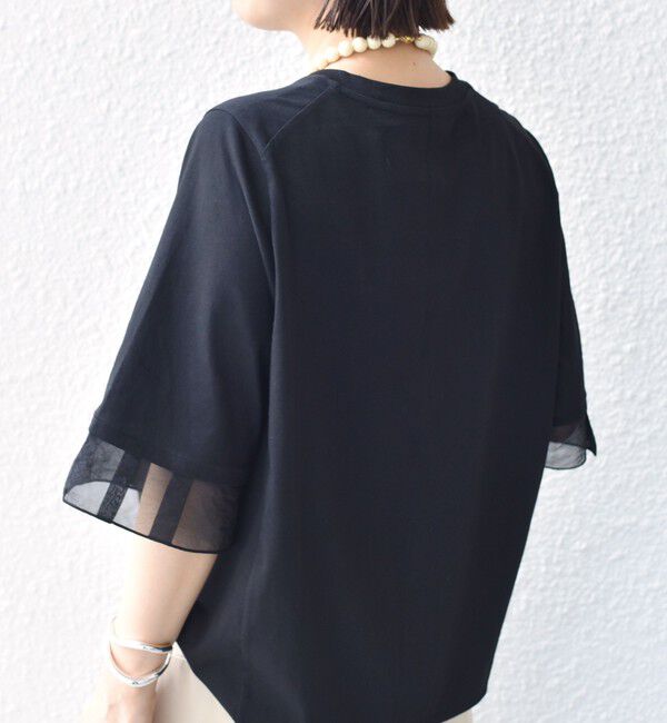 SHIPS for women「【WEB限定】〈接触冷感 / UVカット〉シアー オーガンジー コンビ プルオーバー」|Tシャツ・カットソー|