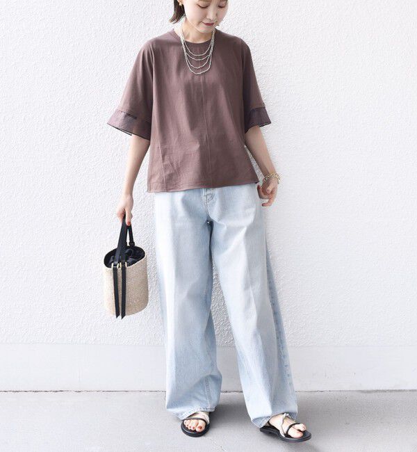 SHIPS for women「【WEB限定】〈接触冷感 / UVカット〉シアー オーガンジー コンビ プルオーバー」|Tシャツ・カットソー|