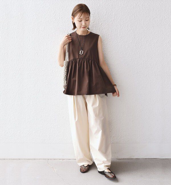 SHIPS for women「〈接触冷感 / 撥水加工〉TEX BRID(R)タフタ ギャザー ノースリーブ ブラウス」|シャツ・ブラウス|