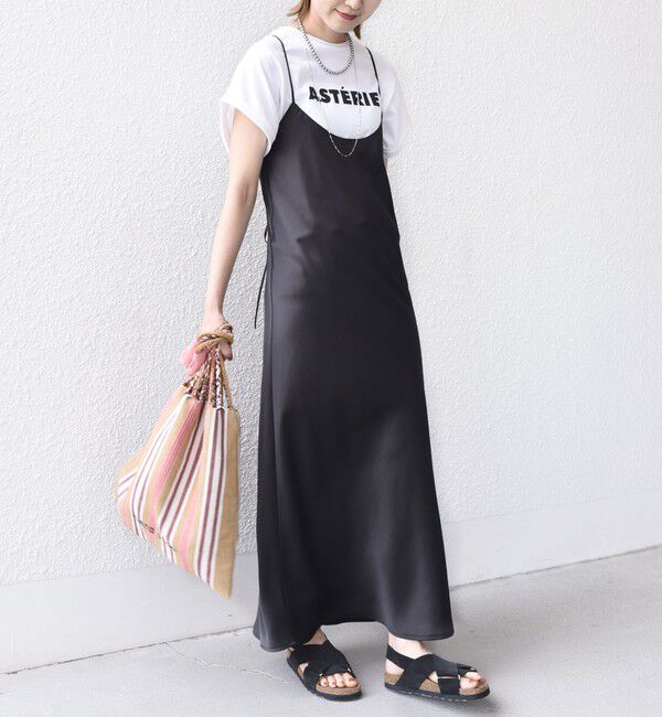 SHIPS for women「〈手洗い可能〉バック デザイン サテン キャミ ワンピース」|ワンピース|ブラック