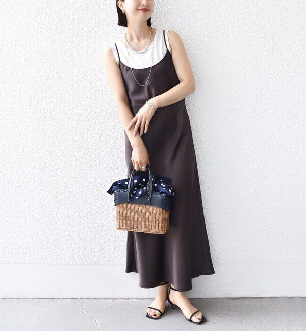 SHIPS for women「〈手洗い可能〉バック デザイン サテン キャミ ワンピース」|ワンピース|ブラウン