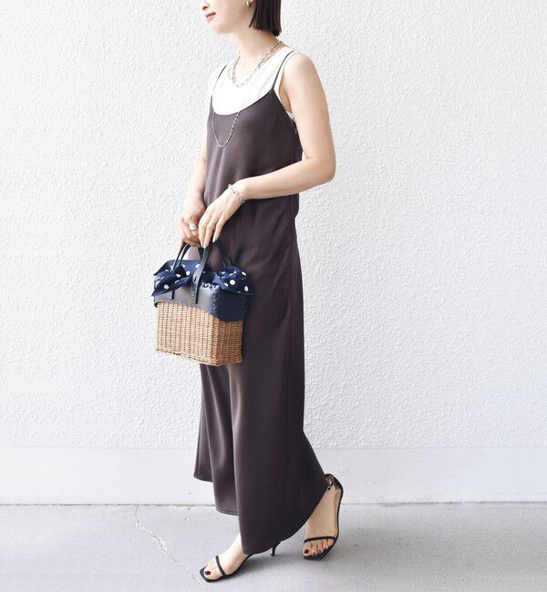 SHIPS for women「〈手洗い可能〉バック デザイン サテン キャミ ワンピース」|ワンピース|