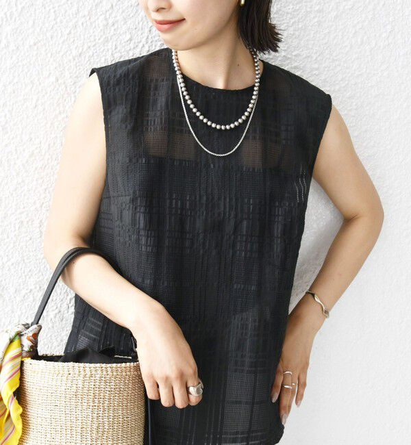 SHIPS for women「〈手洗い可能〉シアー チェック ジャカード ノースリーブ ブラウス」|シャツ・ブラウス|ブラック