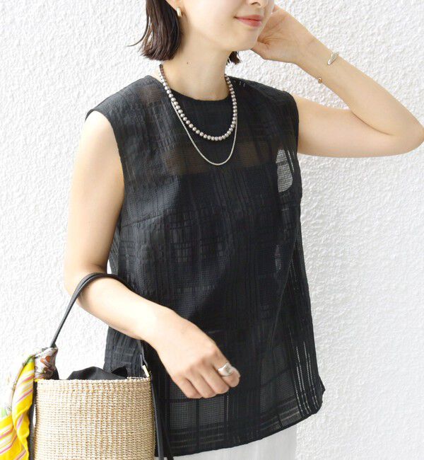 SHIPS for women「〈手洗い可能〉シアー チェック ジャカード ノースリーブ ブラウス」|シャツ・ブラウス|