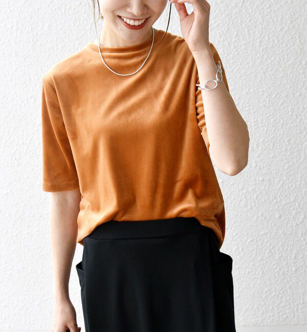 SHIPS any「SHIPS any:〈洗濯機可能〉ポリエステル ベロア ハーフスリーブ コンパクト TEE」|Tシャツ・カットソー|