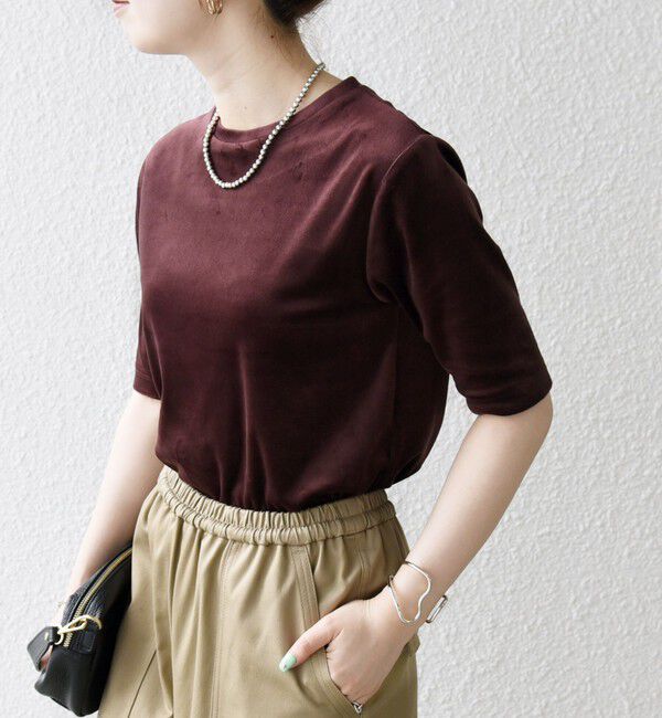 SHIPS any「SHIPS any:〈洗濯機可能〉ポリエステル ベロア ハーフスリーブ コンパクト TEE」|Tシャツ・カットソー|