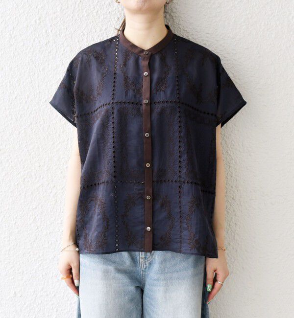 SHIPS any「《一部追加予約》SHIPS any:〈手洗い可能〉エンブロイダリー レース シアー フレンチスリーブ シャツ」|シャツ・ブラウス|