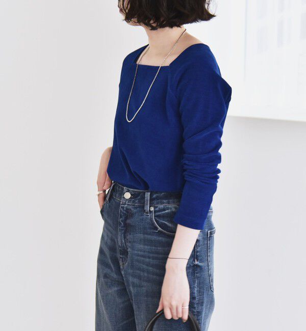 quaranciel「quaranciel:〈洗濯機可能〉ポリエステル ベロア スクエア ネック プルオーバー」|Tシャツ・カットソー|