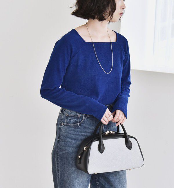 quaranciel「quaranciel:〈洗濯機可能〉ポリエステル ベロア スクエア ネック プルオーバー」|Tシャツ・カットソー|