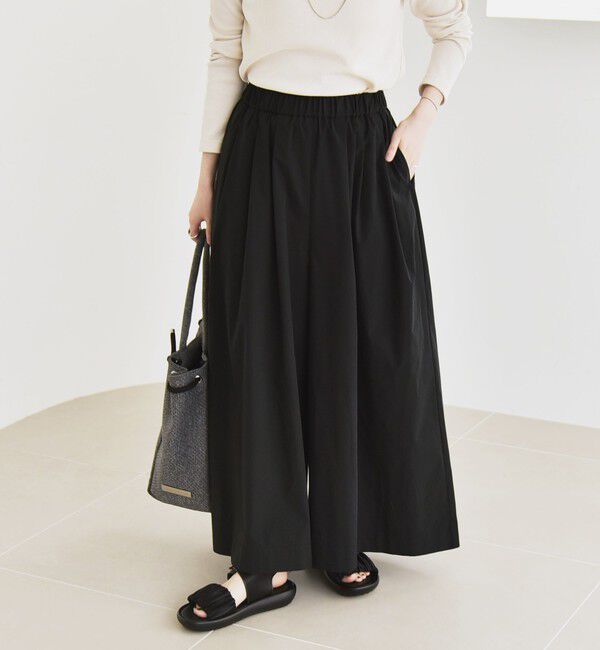quaranciel「quaranciel:〈洗濯機可能〉タイプライター ギャザー ワイド キュロット パンツ」|その他|ブラック