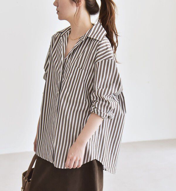 quaranciel「quaranciel:〈洗濯機可能〉REPREVE オープン カラー シャツ」|シャツ・ブラウス|