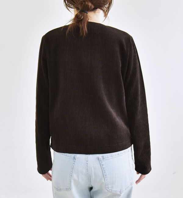 quaranciel「quaranciel:〈洗濯機可能〉ポリエステル ベロア リブ コンパクト スナップ カーディガン」|カーディガン|