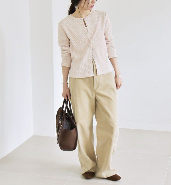 quaranciel「quaranciel:〈洗濯機可能〉ポリエステル ベロア リブ コンパクト スナップ カーディガン」|カーディガン|