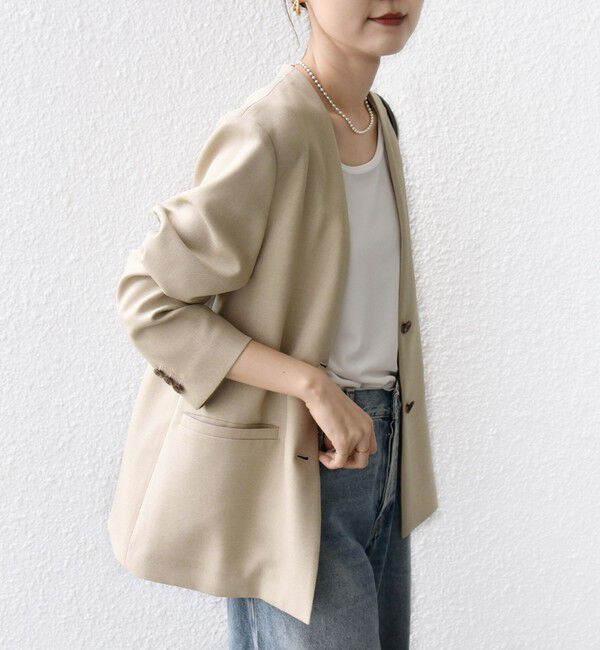 SHIPS for women「〈手洗い可能〉TUMUGITO(R) シャーク ツイード カラーレス ジャケット」|ノーカラージャケット|