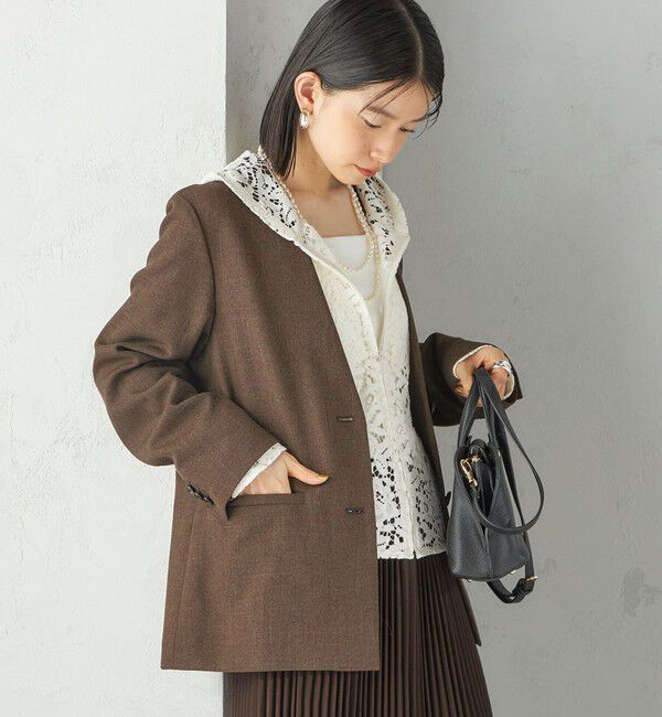 SHIPS for women「〈手洗い可能〉TUMUGITO(R) シャーク ツイード カラーレス ジャケット」|ノーカラージャケット|