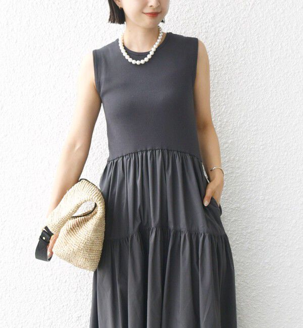 SHIPS for women「〈手洗い可能〉コットン リブ ノースリーブ &times; 布帛 スカート ワンピース」|ワンピース|