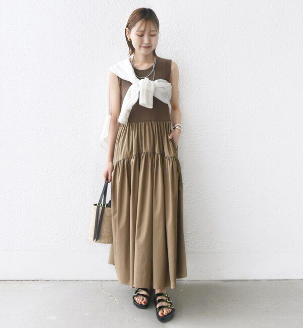 SHIPS for women「〈手洗い可能〉コットン リブ ノースリーブ &times; 布帛 スカート ワンピース」|ワンピース|