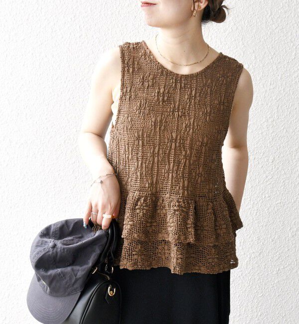 SHIPS any「SHIPS any:〈手洗い可能〉フラワー メッシュ 2WAY ティアード ペプラム ベスト」|ベスト・ジレ|