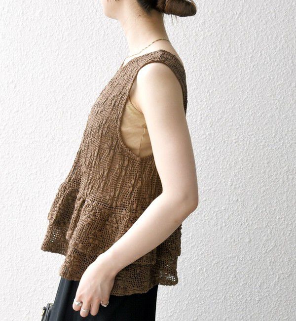 SHIPS any「SHIPS any:〈手洗い可能〉フラワー メッシュ 2WAY ティアード ペプラム ベスト」|ベスト・ジレ|