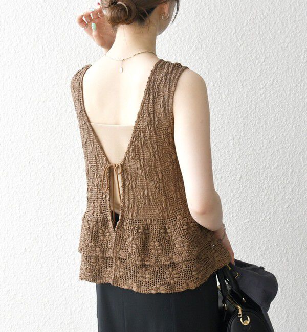 SHIPS any「SHIPS any:〈手洗い可能〉フラワー メッシュ 2WAY ティアード ペプラム ベスト」|ベスト・ジレ|