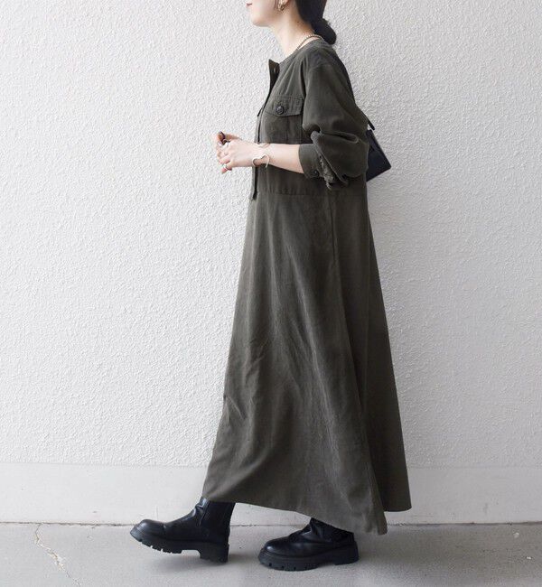 SHIPS any「SHIPS any:〈洗濯機可能〉ピーチスキン クルーネック ポケット フレア ワンピース」|ワンピース|