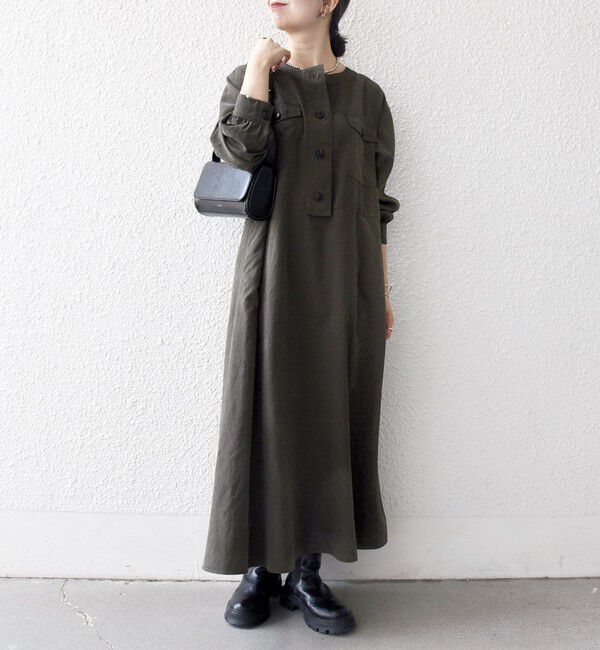 SHIPS any「SHIPS any:〈洗濯機可能〉ピーチスキン クルーネック ポケット フレア ワンピース」|ワンピース|