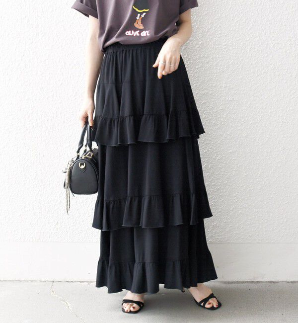 SHIPS any「SHIPS any:〈洗濯機可能〉ティアード ラッフル マキシ スカート」|スカート|