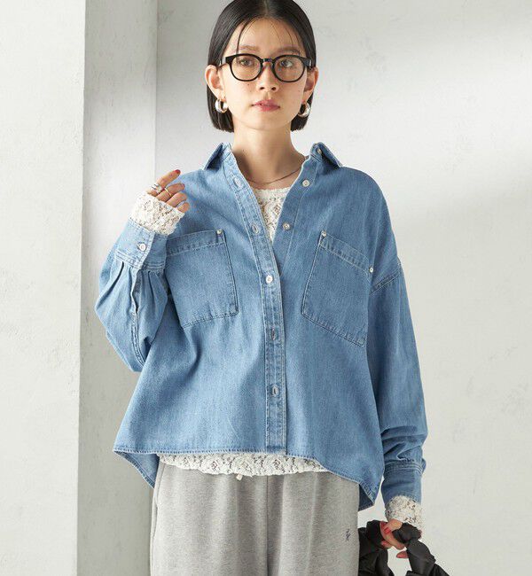 SHIPS for women「〈洗濯機可能〉ライトオンス デニム ショート シャツ」|シャツ・ブラウス|