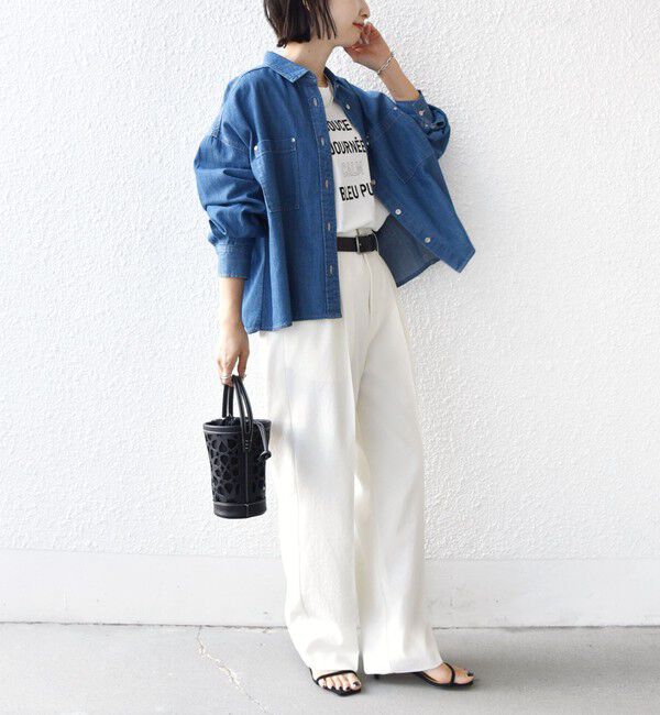 SHIPS for women「〈洗濯機可能〉ライトオンス デニム ショート シャツ」|シャツ・ブラウス|