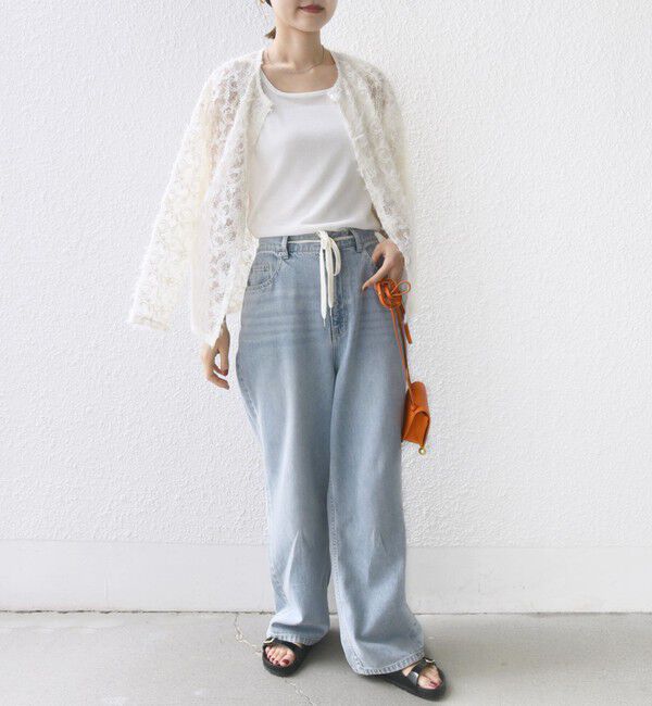 SHIPS for women「【WEB限定】〈手洗い可能〉チュール フェザー レース 羽織」|シャツ・ブラウス|